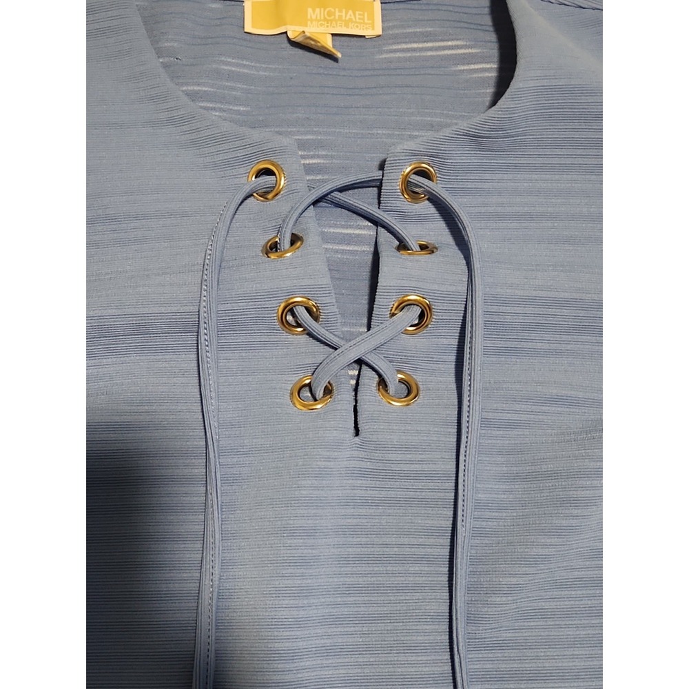 Michael Kors Chive Blue Lace Up Grommet Sleeveless Top Size M MSRP $98 - Picture 5 of 11